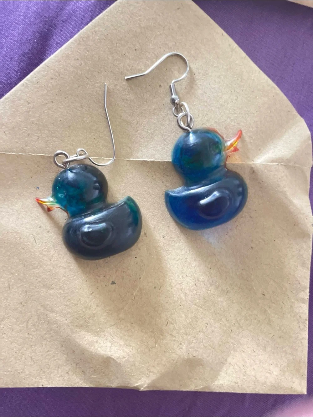 Handmade Green-Blue Ghost Fish Dangle Earrings - Brand: